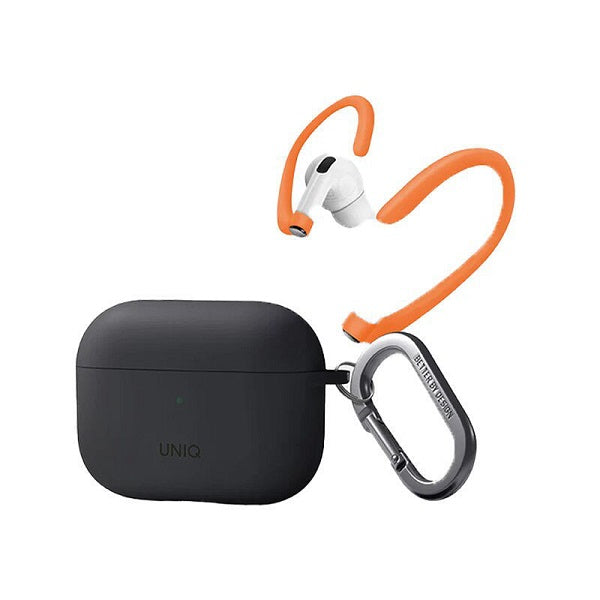 Uniq Nexo Active Hybrid Silicone AirPods Pro 2nd Gen Case with Sports Ear Hooks Charcoal Grey-13HG