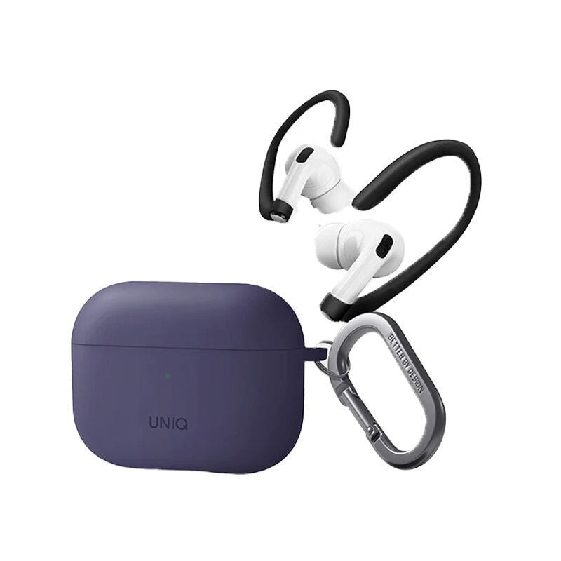 Uniq Nexo Active Hybrid Silicone AirPods Pro 2nd Gen Case with Sports Ear Hooks Fig Purple-WPF7