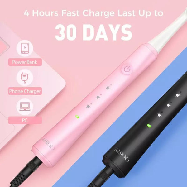 Atmoko Sonic 40000 VPM فرشاة أسنان كهربائية قابلة لإعادة الشحن + 8 رؤوس فرشاة دوبونت - أسود ووردي