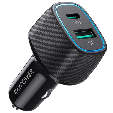RAVPower RP-VC009 48W Dual Port Car Charger with PD30W + QC3.0 Black Offline - Future Store