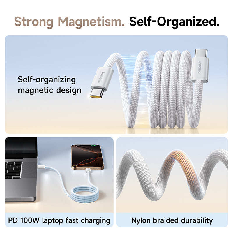 Baseus Dynamic 4 Pro Magnetic Fast Charging Cable USB-C to USB-C 100W 1m - White