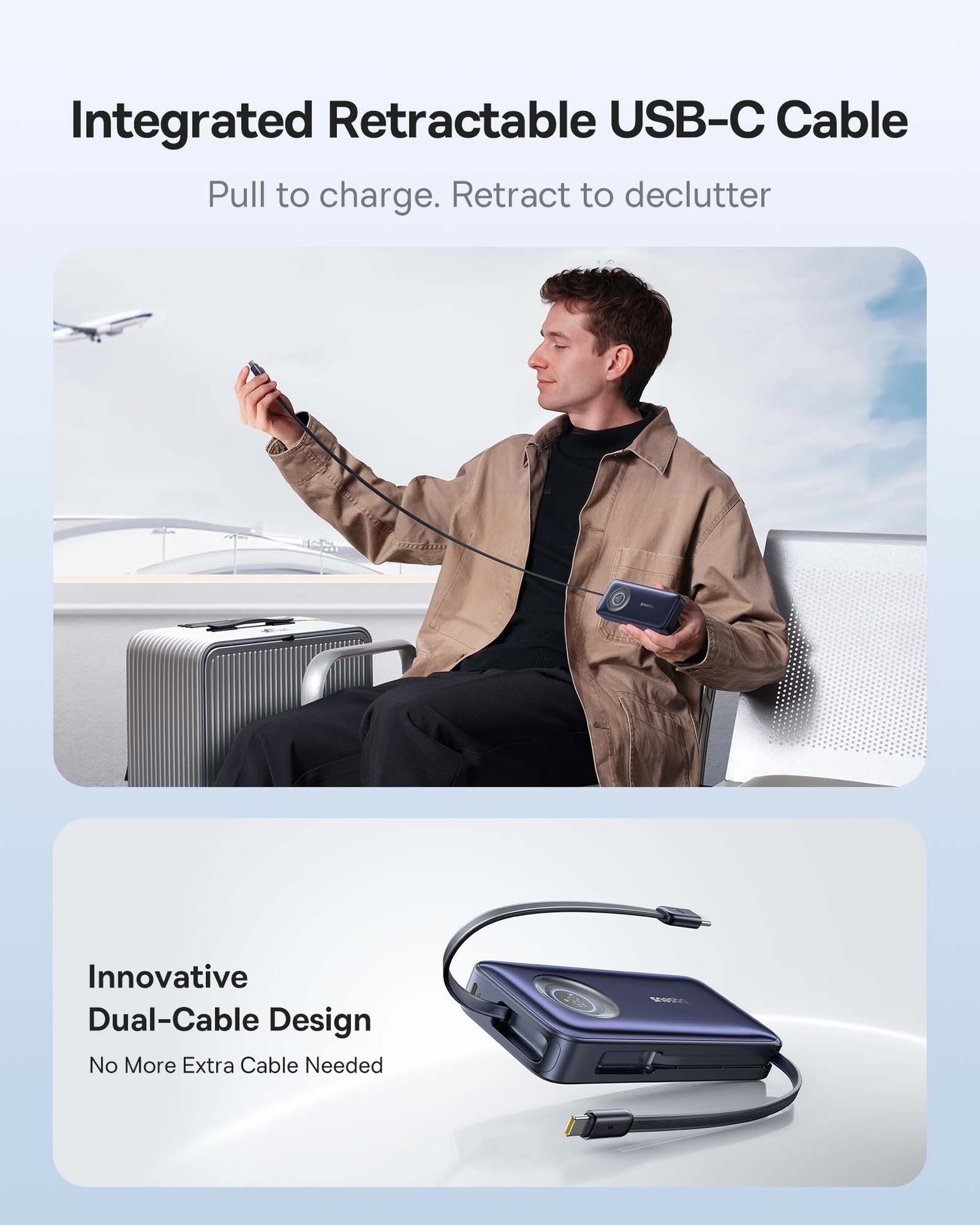 Baseus EnerCore CR11 Power Bank with Retractable Cable 20000mAh 100W - Cosmic Black