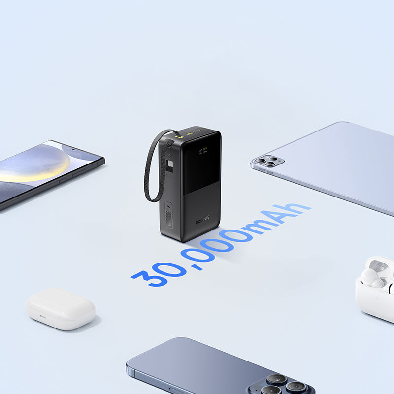 Baseus Ener Fill FC51 Bipow2 Pro Digital Display Power Bank with Built-in Cable 30000mAh 22.5W - Cosmic Black