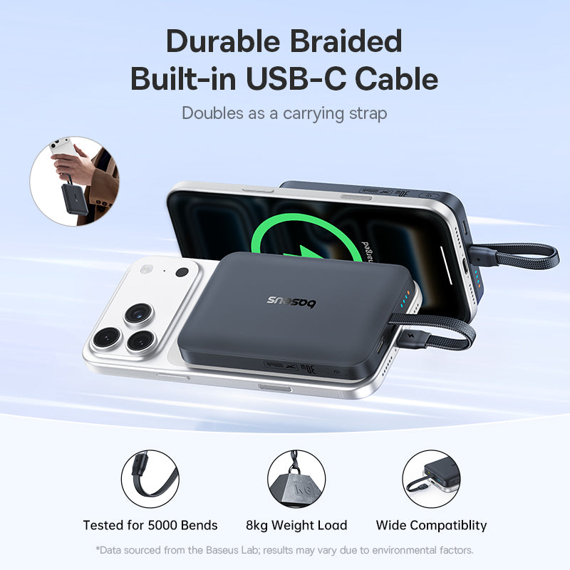 Baseus EnerFill FM11 Magnetic Wirless 15W Power Bank with Built-in USB-C Cable 10000mAh 30W - Cosmic Black