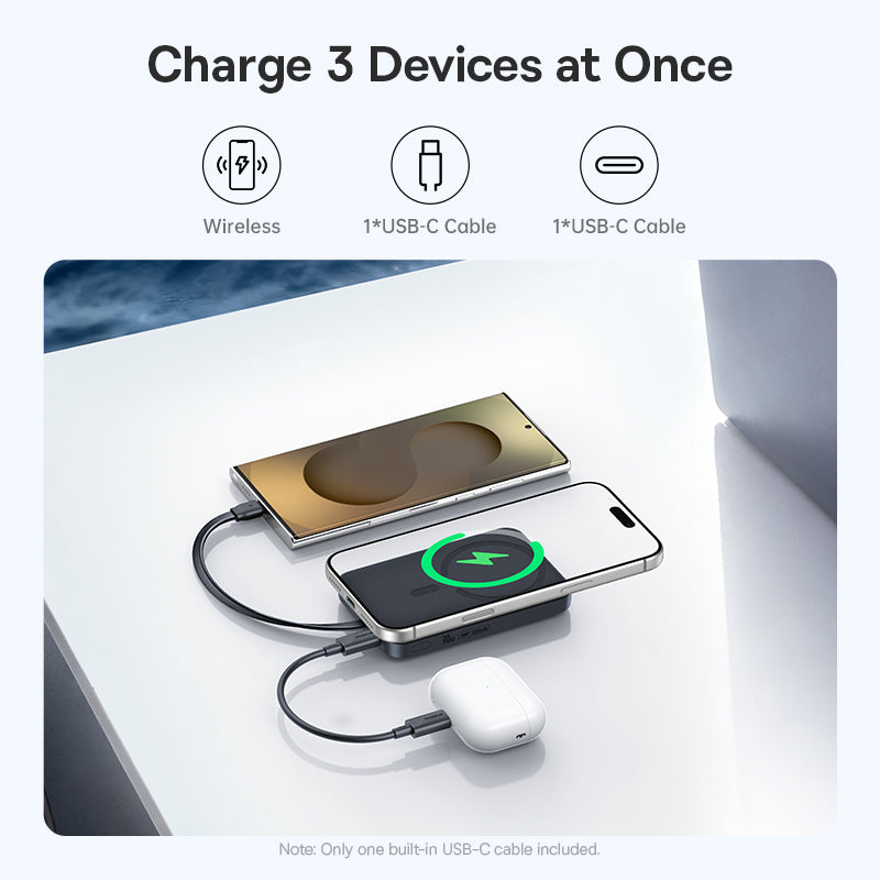 Baseus EnerFill FM11 Magnetic Wirless 15W Power Bank with Built-in USB-C Cable 10000mAh 30W - Cosmic Black