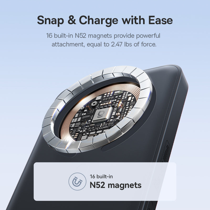 Baseus EnerFill FM11 Magnetic Wirless 15W Power Bank with Built-in USB-C Cable 10000mAh 30W - Cosmic Black