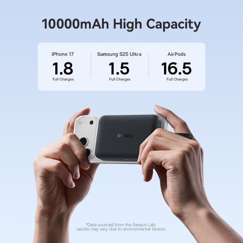 Baseus EnerFill FM11 Magnetic Wirless 15W Power Bank with Built-in USB-C Cable 10000mAh 30W - Cosmic Black