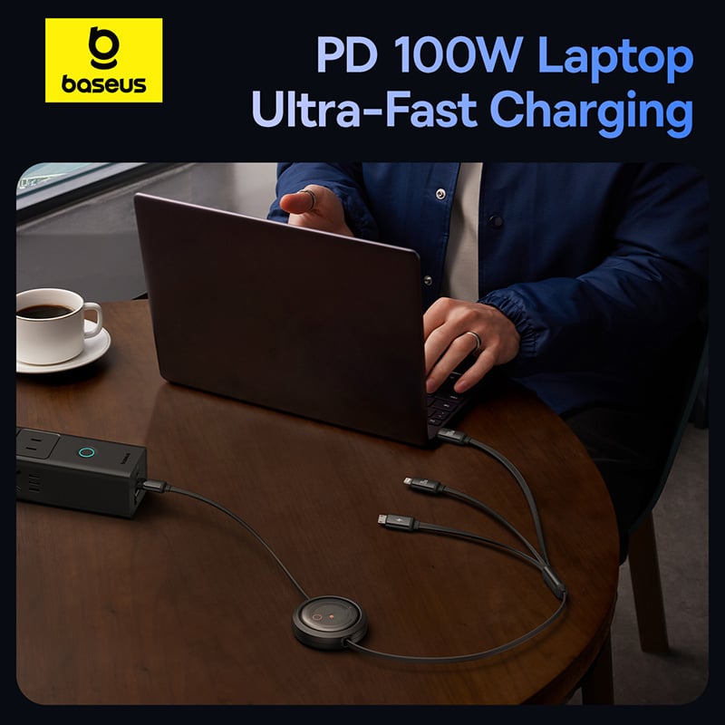 Baseus Free2Draw Retractable Crystal Fast Charging Data Cable USB-C to M+L+C 100W 1.1m - Cluster Black