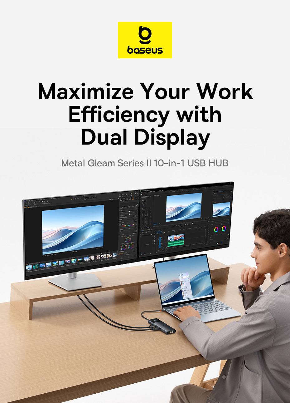 Baseus Metal Gleam II 10-in-1 USB HUB Dual Display - Cosmic Black