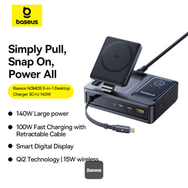 Baseus Nomos Qi2 5-in-1 Desktop Charger 140W - Cosmic Black