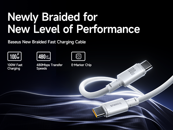 Baseus New Braided Fast Charging Cable USB-C to USB-C 100W 2m - White