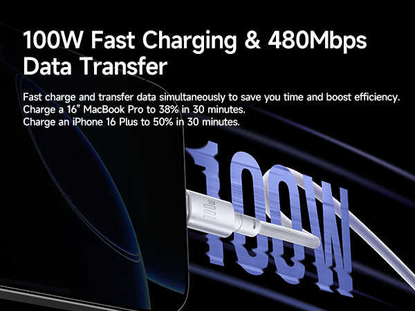 Baseus New Braided Fast Charging Cable USB-C to USB-C 100W 2m - White