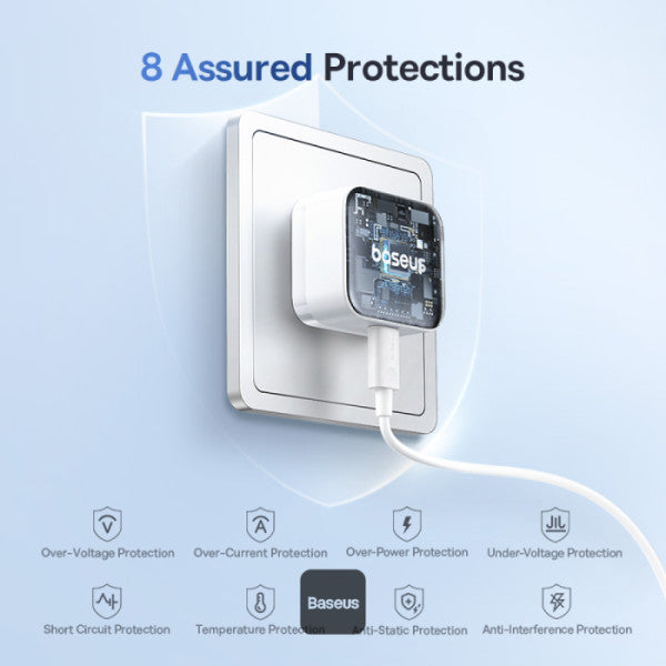 Baseus Palm Fast Charger 1C 30W - Moon White (with Baseus Cable USB-C to USB-C 60W)