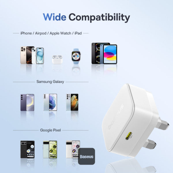 Baseus Palm Fast Charger 1C 30W - Moon White (with Baseus Cable USB-C to USB-C 60W)
