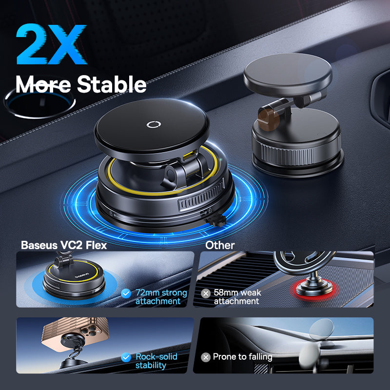 Baseus PrimeTrip VC2 Flex Pro Magnetic Wireless Car Charger Mount Suction Cup Version - Cosmic Black