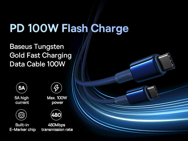 Baseus Tungsten Gold Fast Charging Cable USB-C to USB-C 100W 1m - Blue