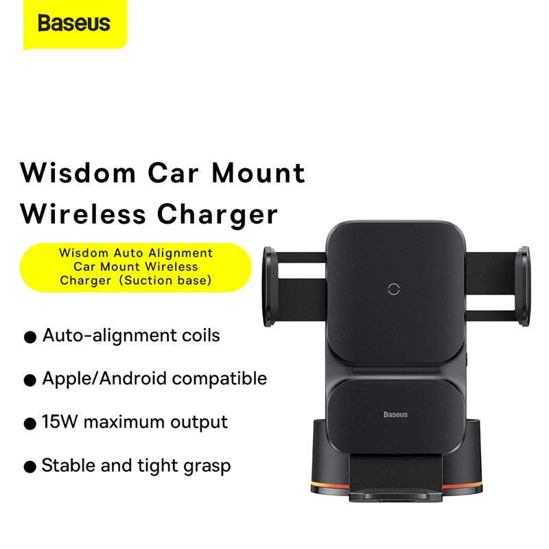Baseus Wisdom Series Auto Alignment Car Mount Wireless Charger 15W - Cluster Black