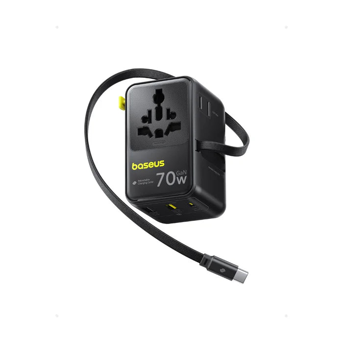 Baseus EnerCore CG11 6-in-1 Universal Travel Adapter with Retractable Cable 70W - Cosmic Black