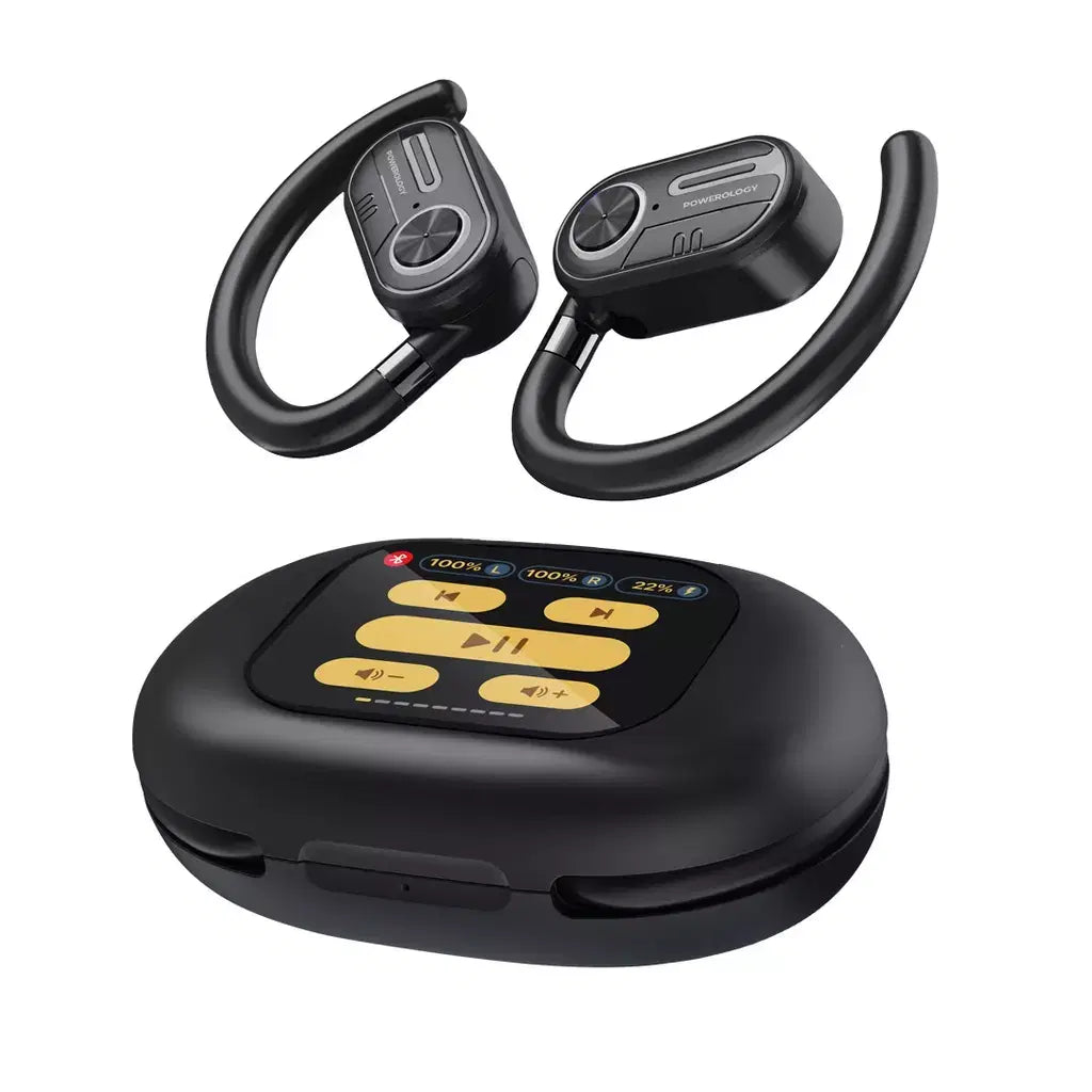 Powerology Open-Ear Wireless Stereo Earbuds Black 500mAh (Charging Case) - 40mAh (Earbuds)