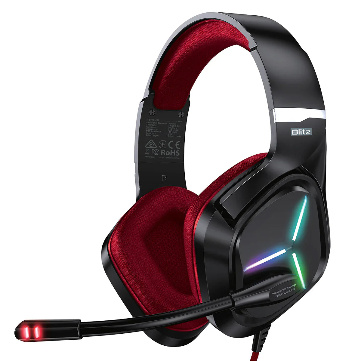 Vertux 7.1 Surround Sound Gaming Headset with Mic - Red - TJRABHC