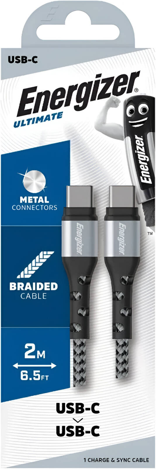 Energizer Energizer USB-c to USB-C Braided Metal Cable/ 1.2M/ SILVER