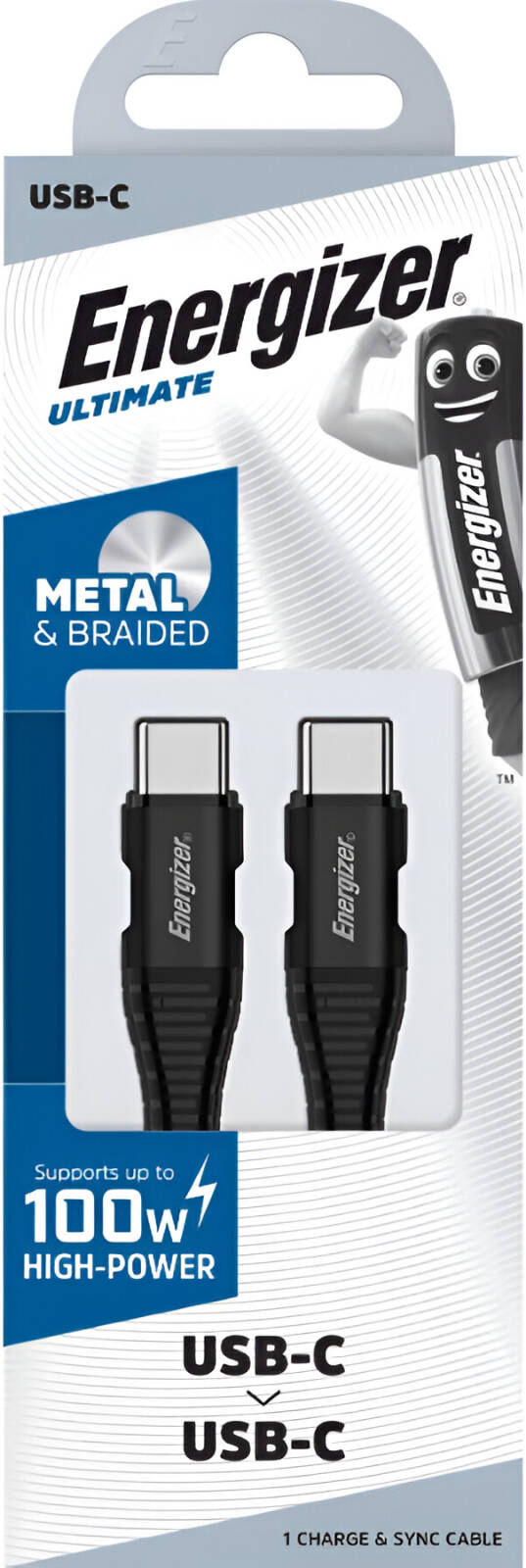 Energizer USB-C - USB-C Metal Cable/100W/ 2M Black