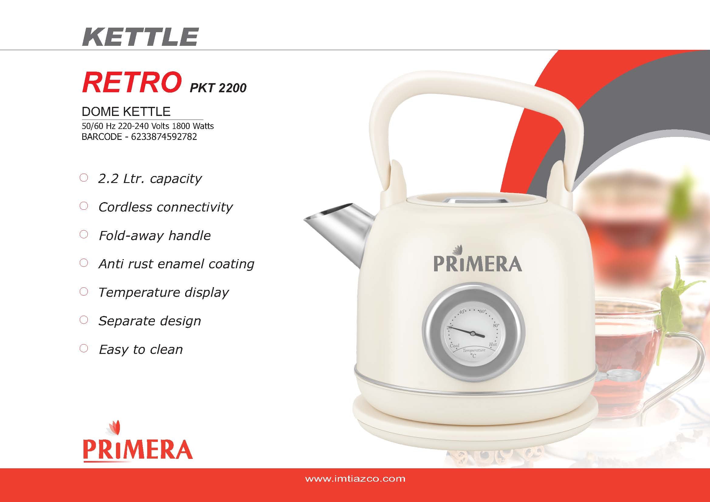 Primera Retro Dome Kettle SS  2.2Ltrs 1800.