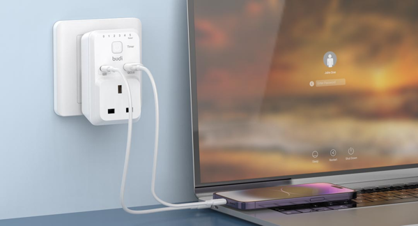 Budi 20W Timer Home Charger (USB-C + USB-A) With Ac Socket