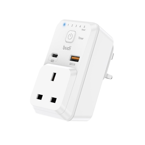 Budi 20W Timer Home Charger (USB-C + USB-A) With Ac Socket