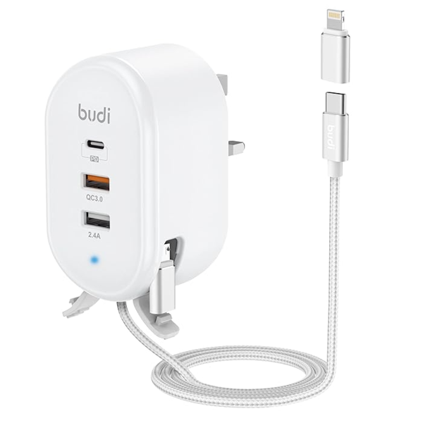 Budi 32W Power Hub W/ Dual USB-A /USB-C Ports & Retractable Cables