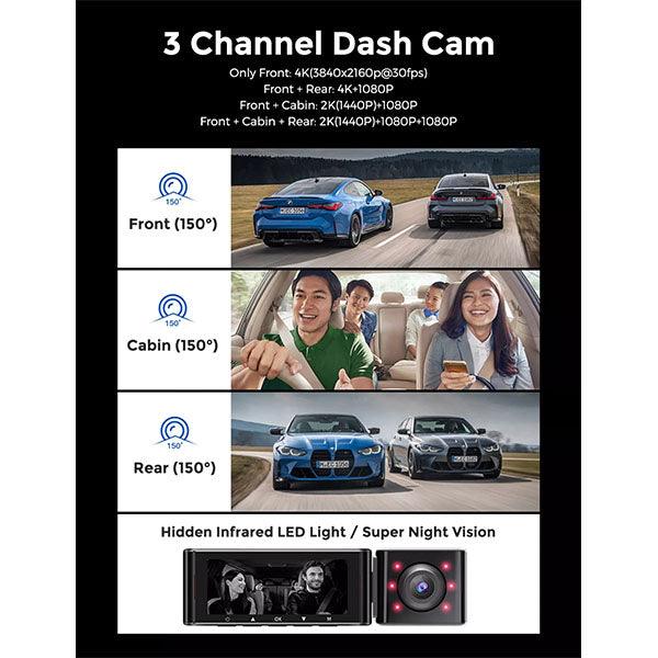 M550 4k Dash Cam 3 Canal 4k+1080p Dual way Wifi Gps - Temu