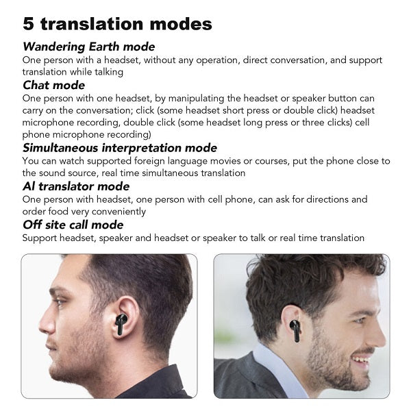 Y113 Smart Voice Translator Wireless Earbuds Black-FF4O