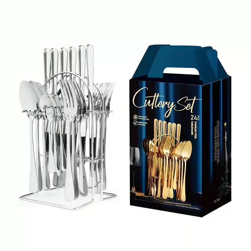 Cutlery Set with Stand 24 Pcs -stainless steel 410 -Silver