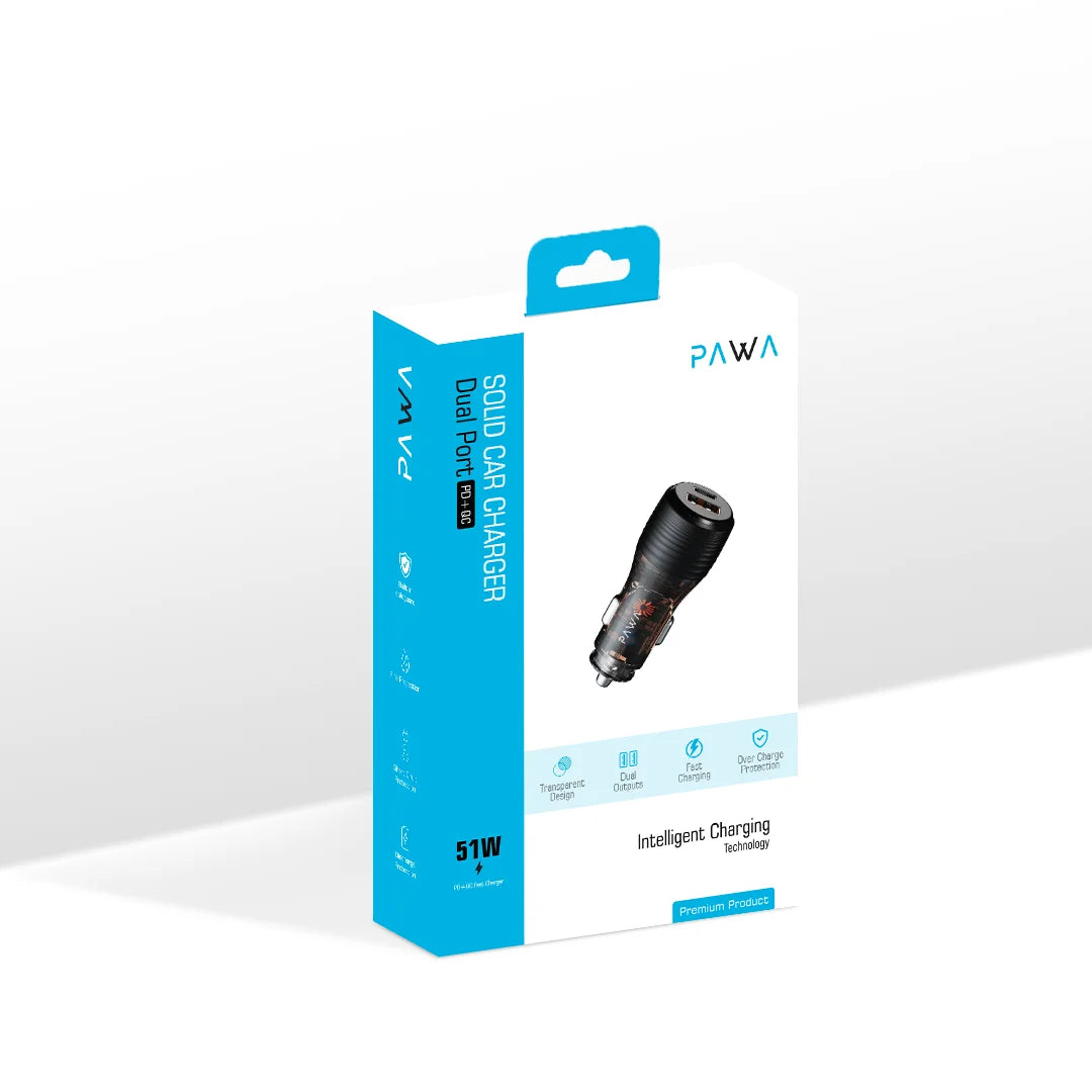 Pawa Solid Car Charger Dual Port PD+QC 51W
