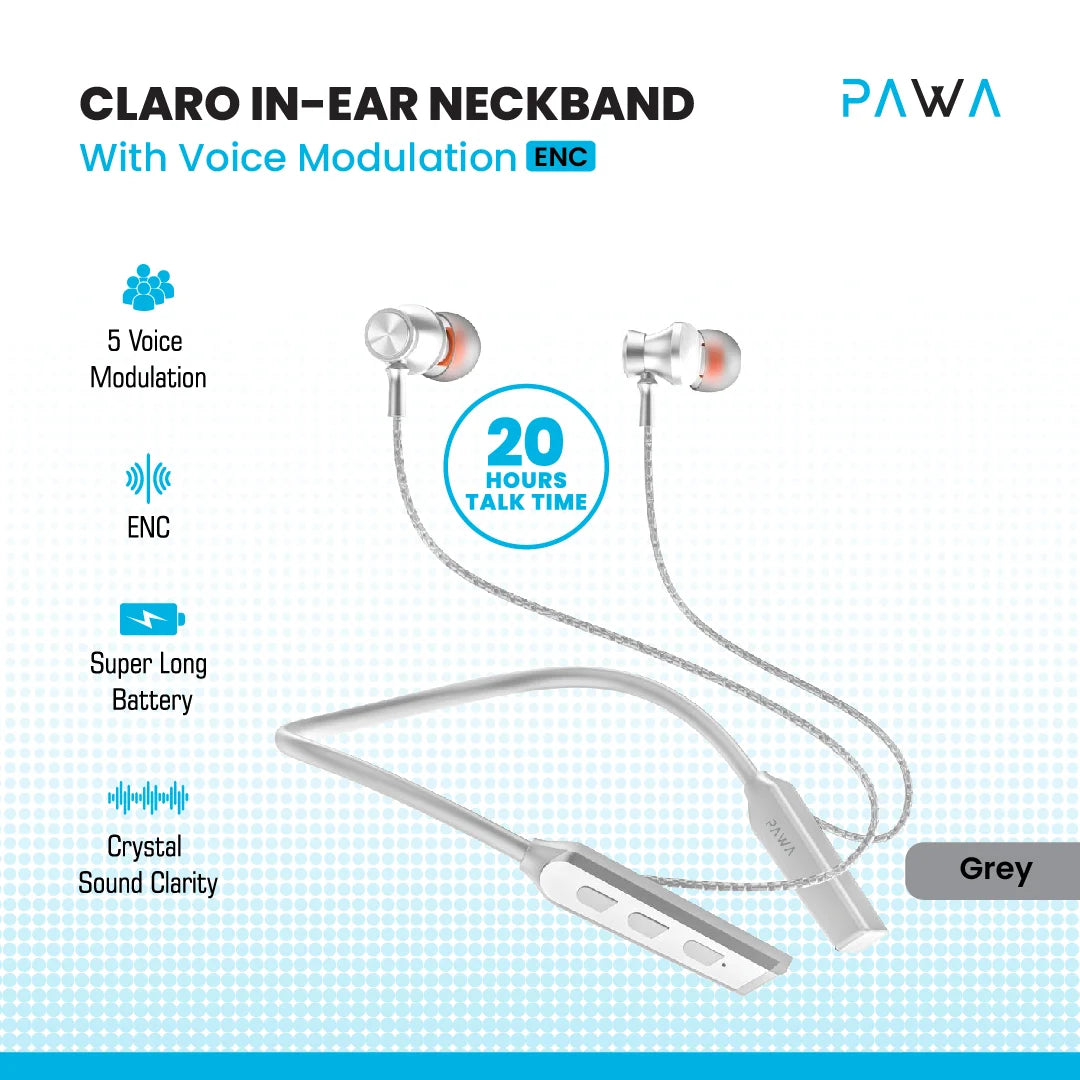 PAWA Claro In-Ear ENC neckband With Voice Modulation - Black