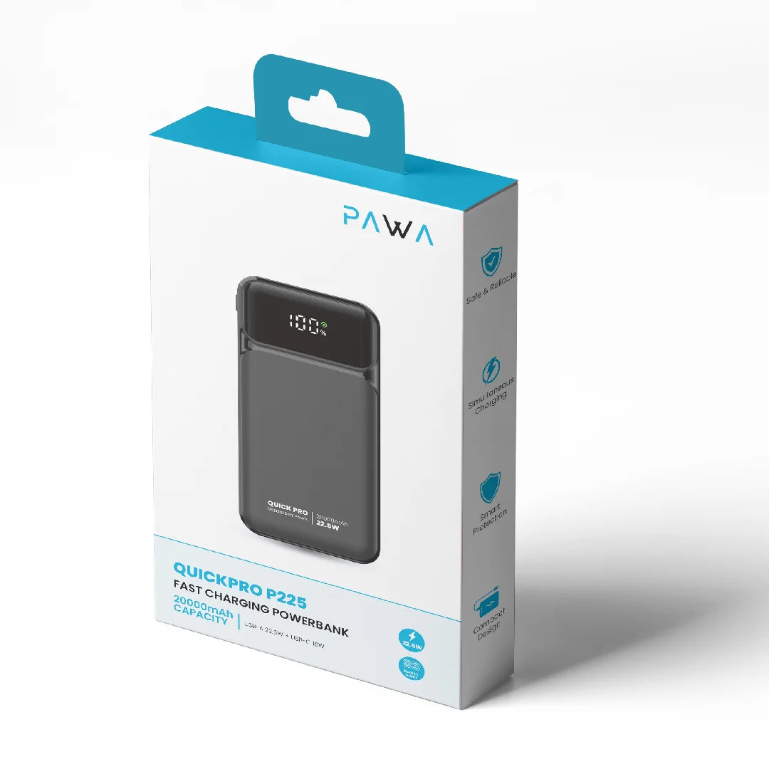 Pawa QuickPro P225 Fast Charging Powerbank with 20000mAh Capacity.