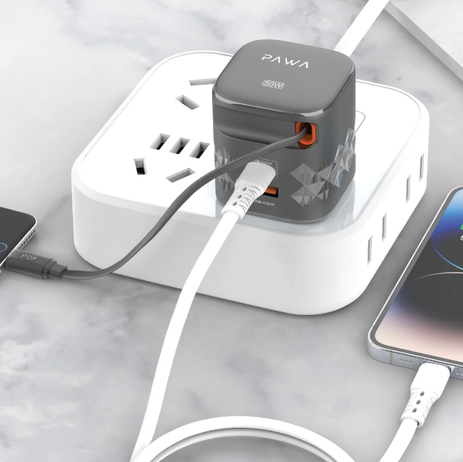 Pawa Retro 50W UK Charger With Retractable Cable - Grey