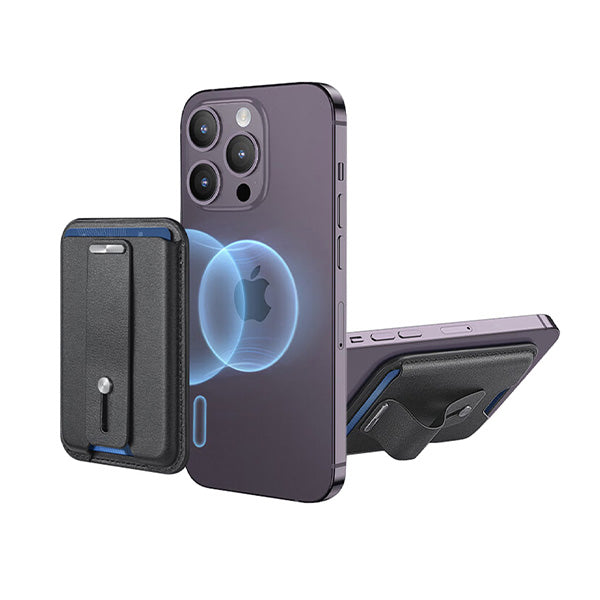 iEngage Magsafe Wallet With Finger Grip Holder (Black)