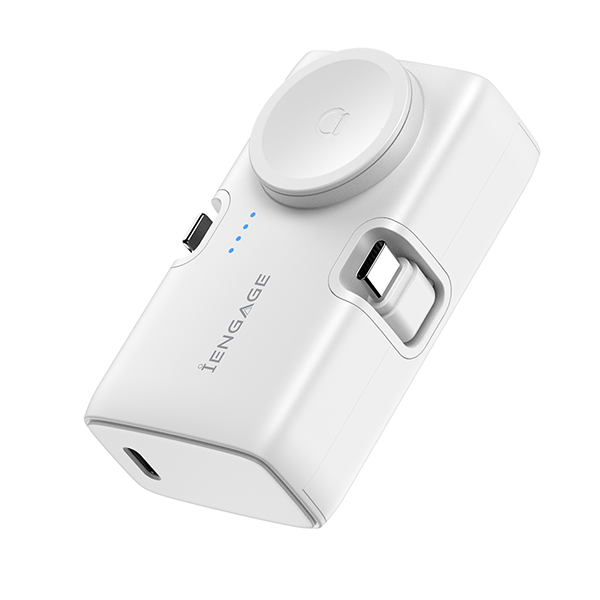iEngage Portable Dual Port Lightning/Usb-C & Watch Charging Powerbank(5000Mah)-White