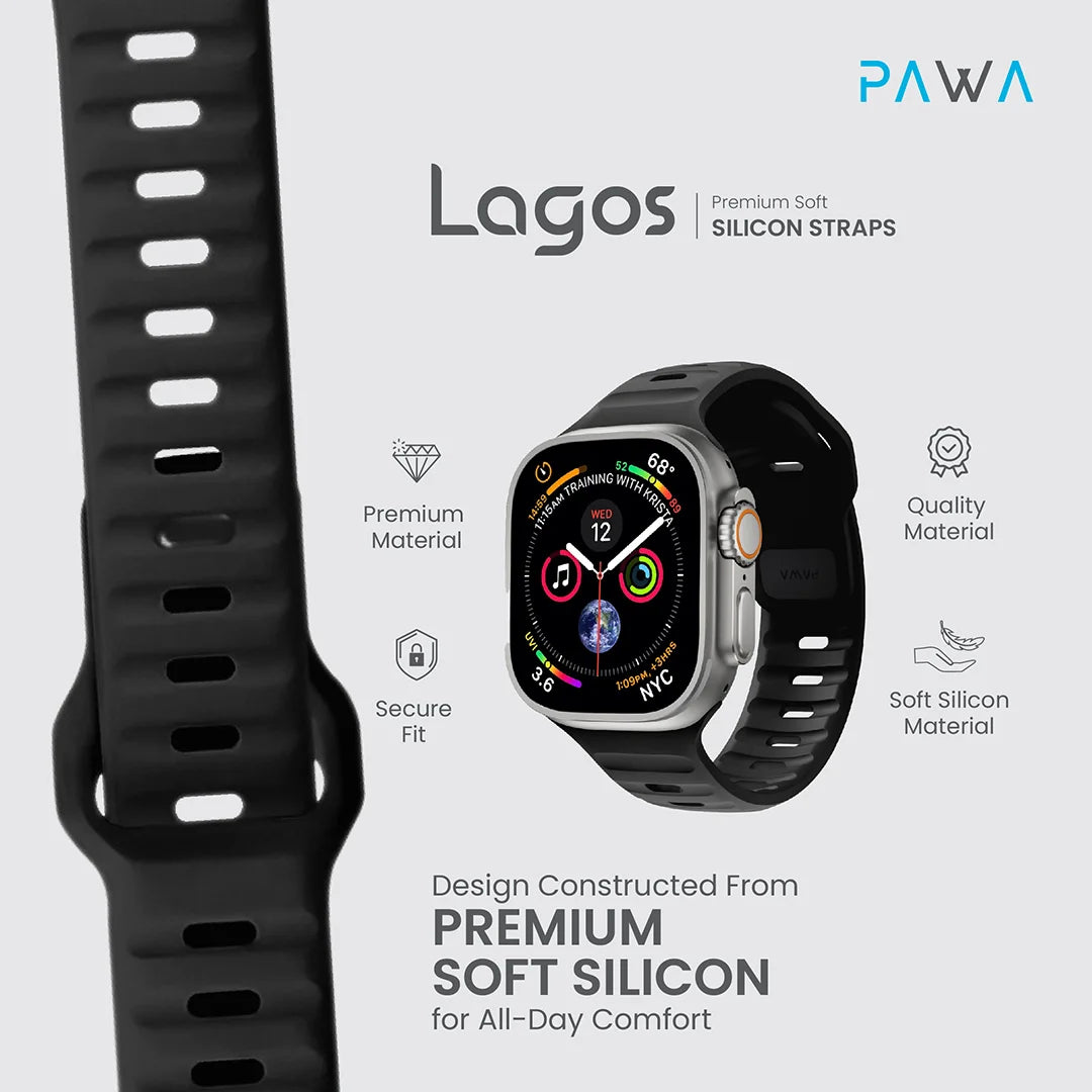 Pawa Lagos Premium Soft Silicon Strap 45/49MM - Ultra Black