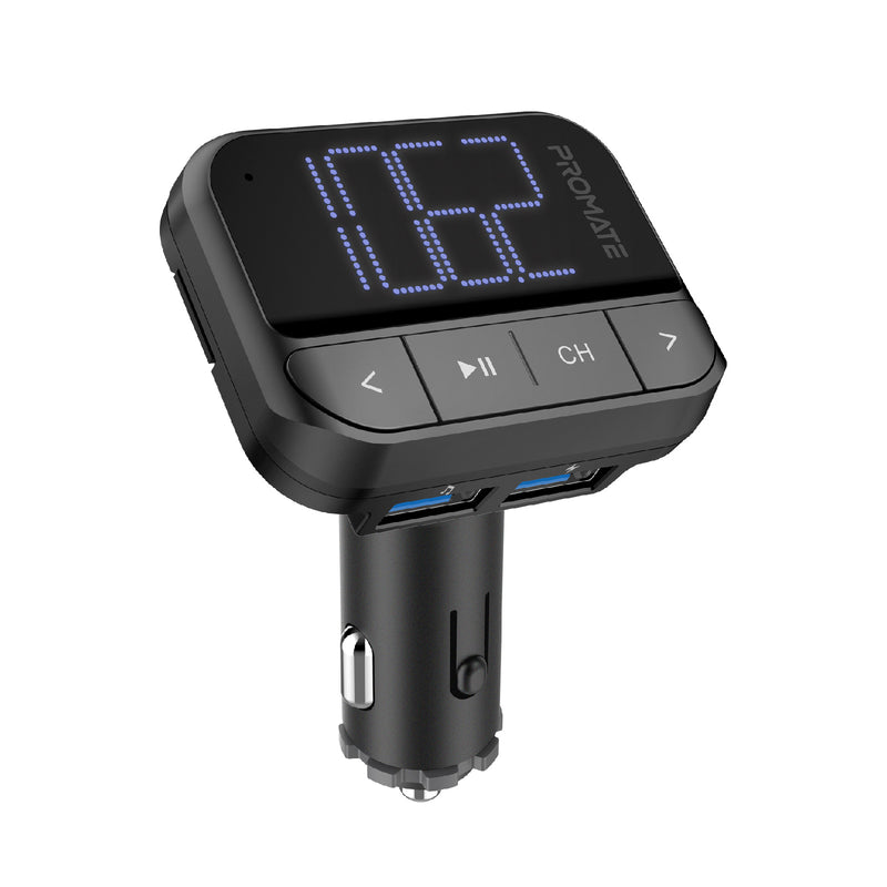 Promate Wireless In-Car FM Transmitter with Dual USB - Black - TJR6OVJ