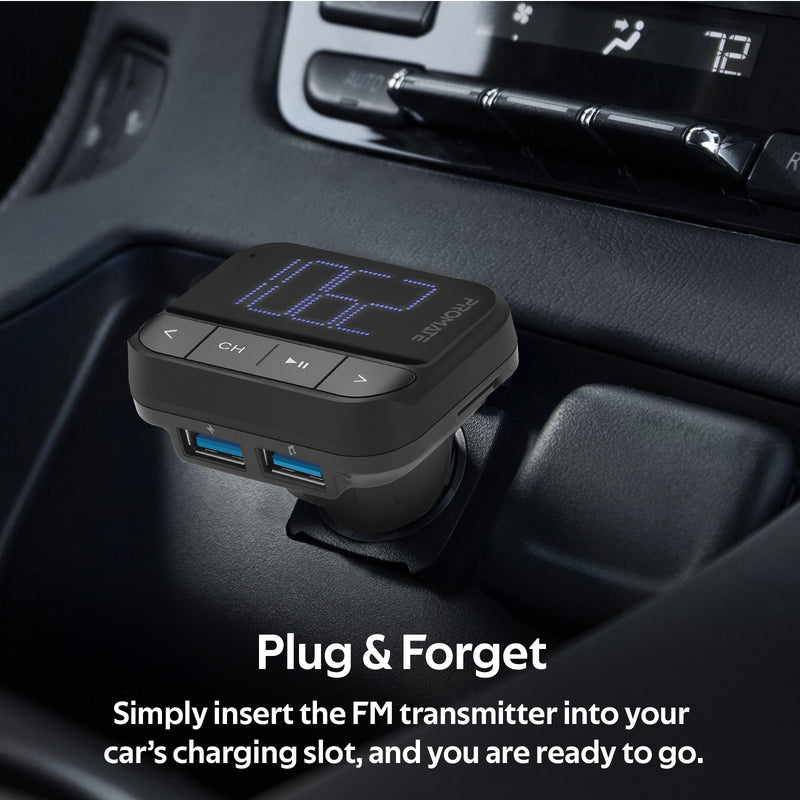 Promate Wireless In-Car FM Transmitter with Dual USB - Black - TJR6OVJ