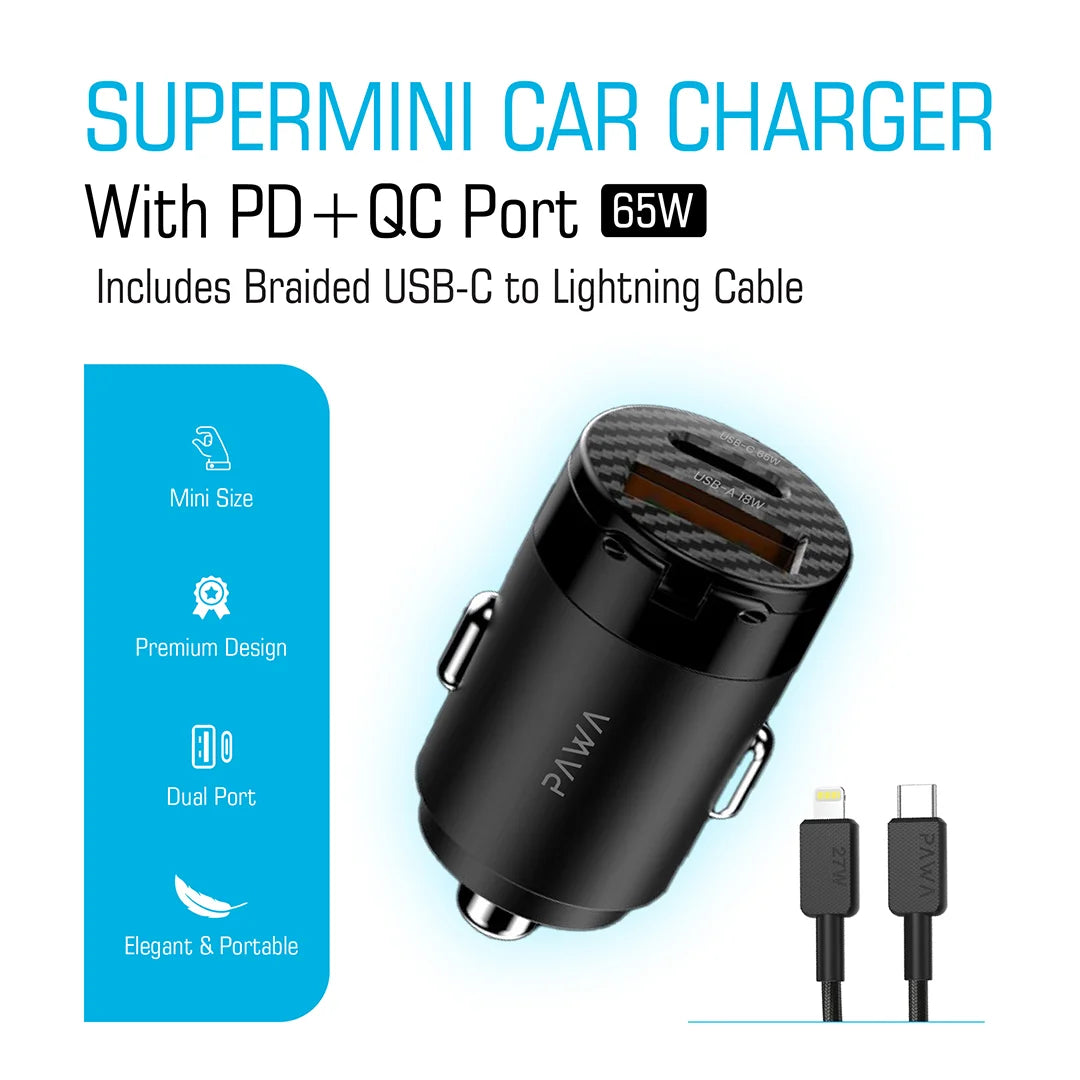 Pawa Supermini Dual Port Car Charger 65W