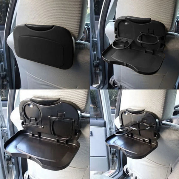 Foldable Car Back Seat Food Trey With Cup Holder Black