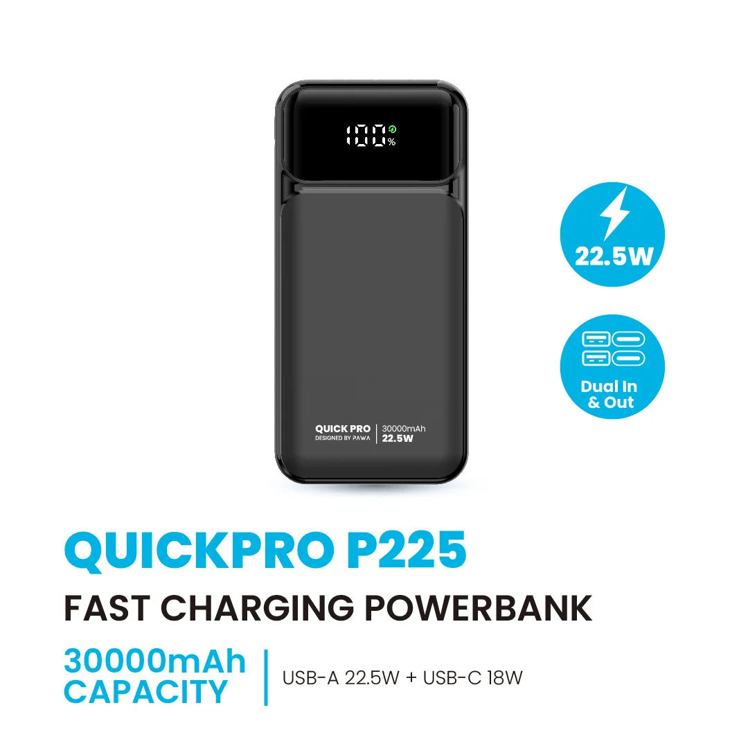 Pawa QuickPro P225 Fast Charging Powerbank with 30000mAh Capacity.