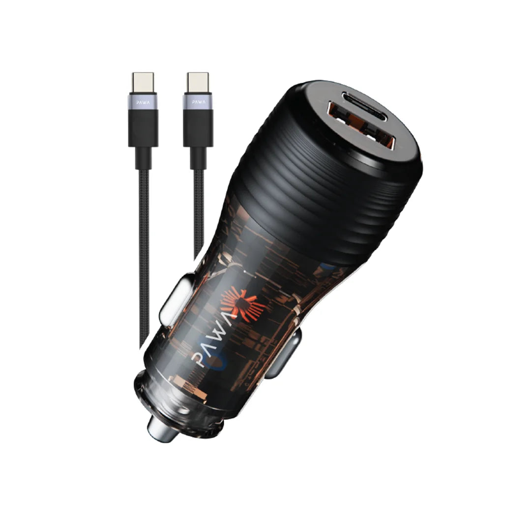 Pawa Solid Car Charger Dual Port PD+QC 51W With Braided Type-C To Type-C Cable