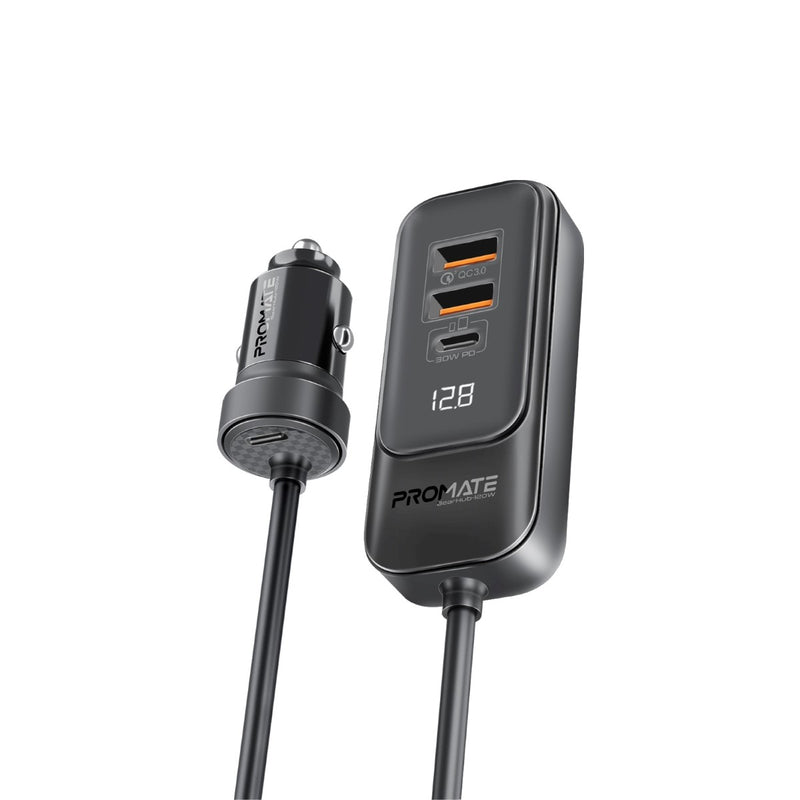 Promate 120W Quick Charging Car Charger - Black - TJR2Z83