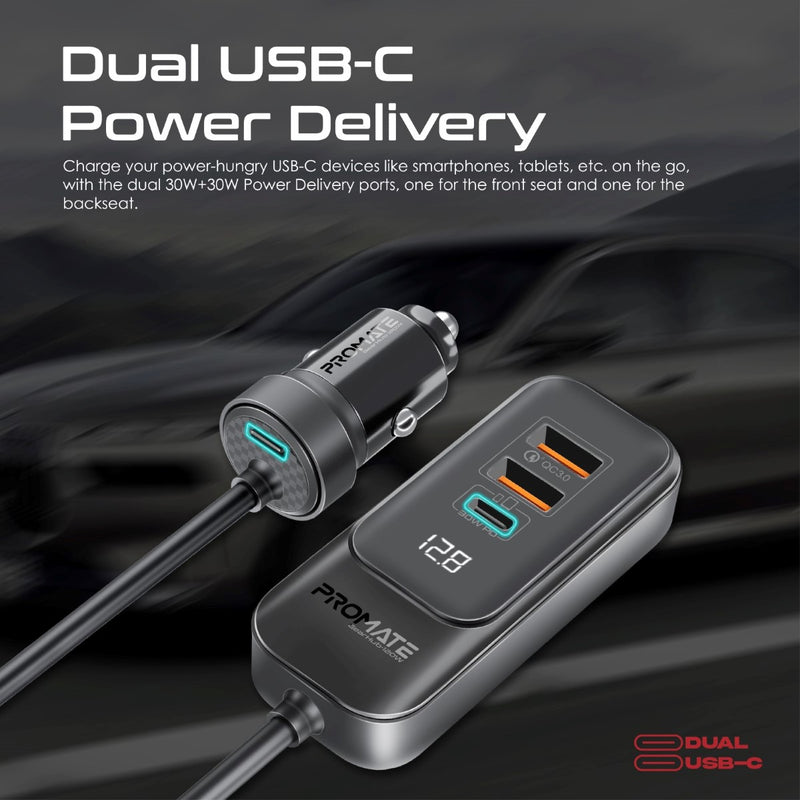 Promate 120W Quick Charging Car Charger - Black - TJR2Z83