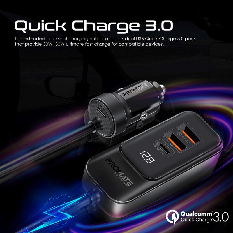 Promate 120W Quick Charging Car Charger - Black - TJR2Z83