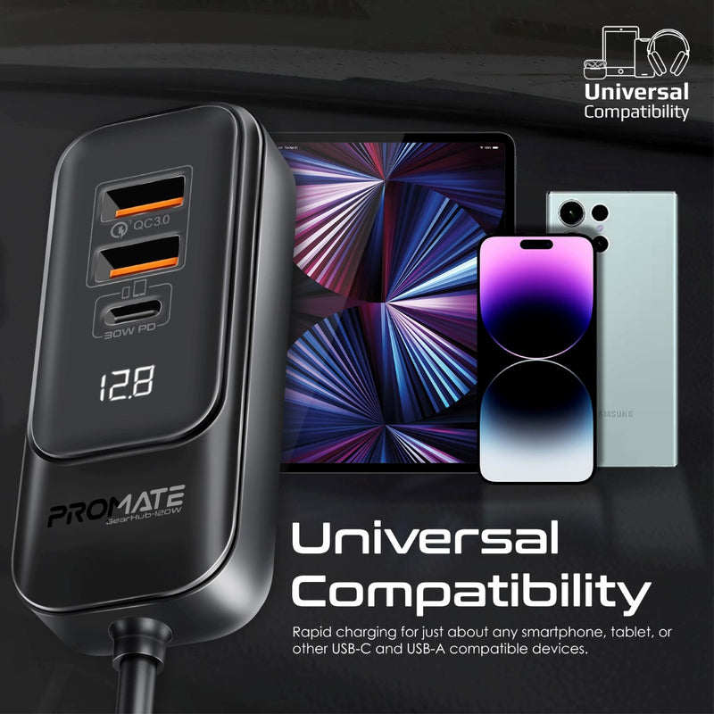 Promate 120W Quick Charging Car Charger - Black - TJR2Z83